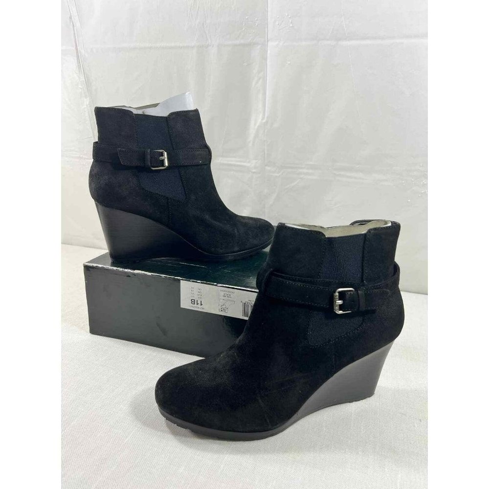Lauren Ralph Lauren Yasline Wedge Black Oiled Suede Ankle Boots NWB Size 11B